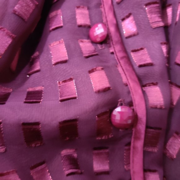 Vintage Jeffrey & Dara petite womens long sleeve button up sheer blouse red sz 4 - Picture 7 of 7